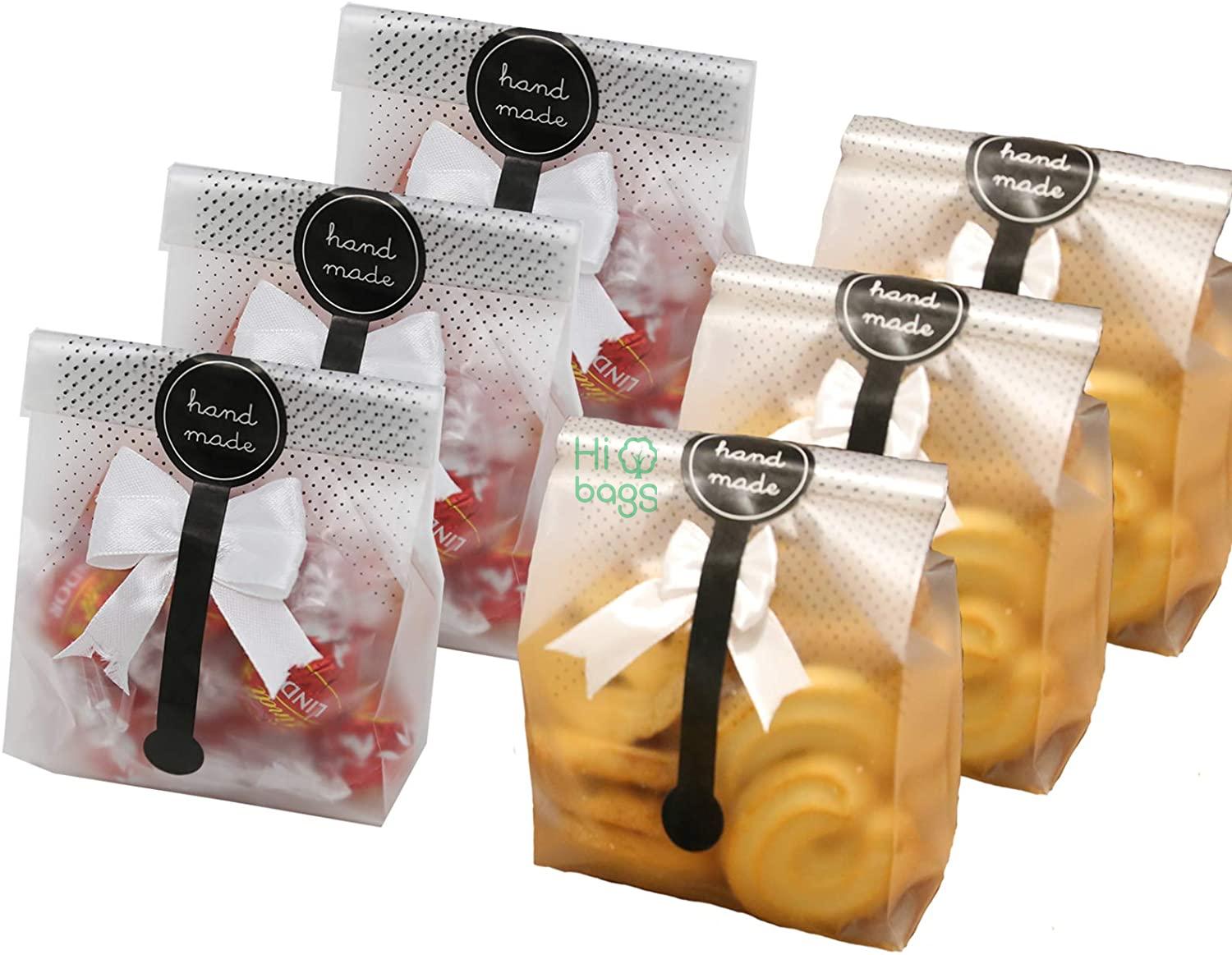 Pack Translucent Plastic Bags for Cookie for Bakery Party with Stickers M